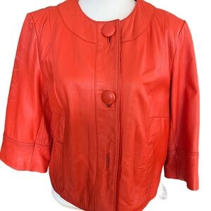 Orange Leather Button-Front Women's Jacket